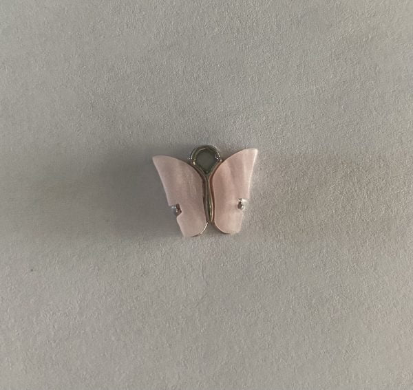 Silver Plated Light Pink Large Butterfly Charm