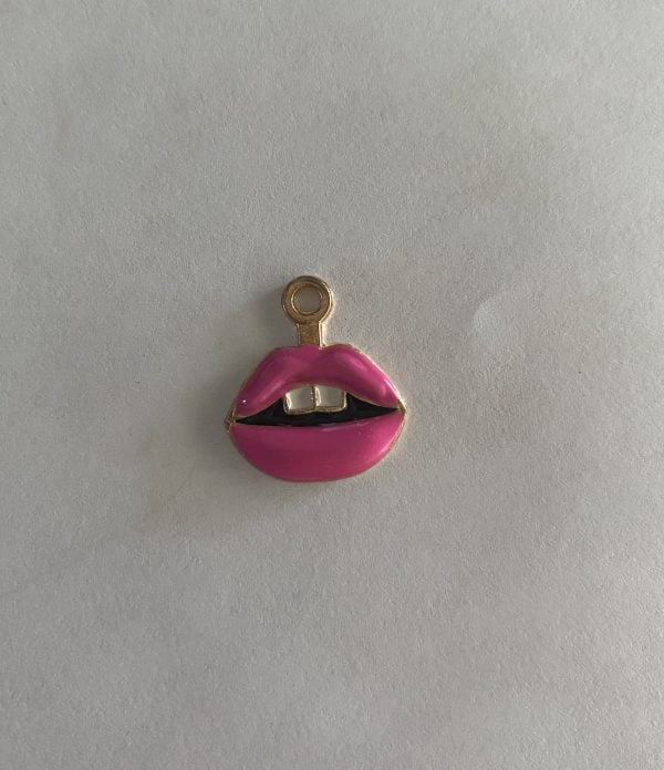 Gold Plated Medium Pink Lips with Teeth Charm