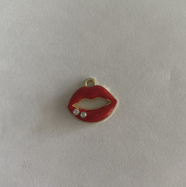 Gold Plated Medium Red Lips Diamante Charm
