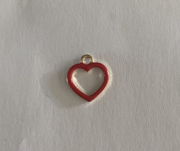 Gold Plated Medium Red Heart Outline Charm