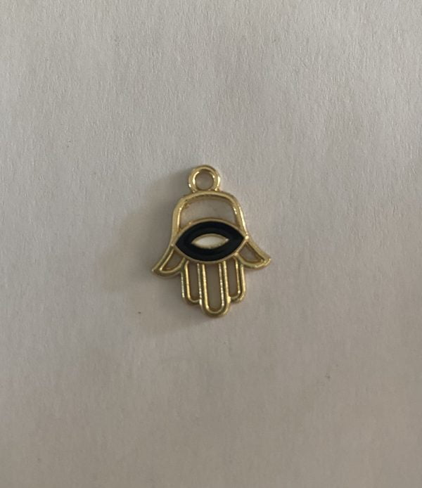 Gold Plated Large Black Hamsa Hand Charm