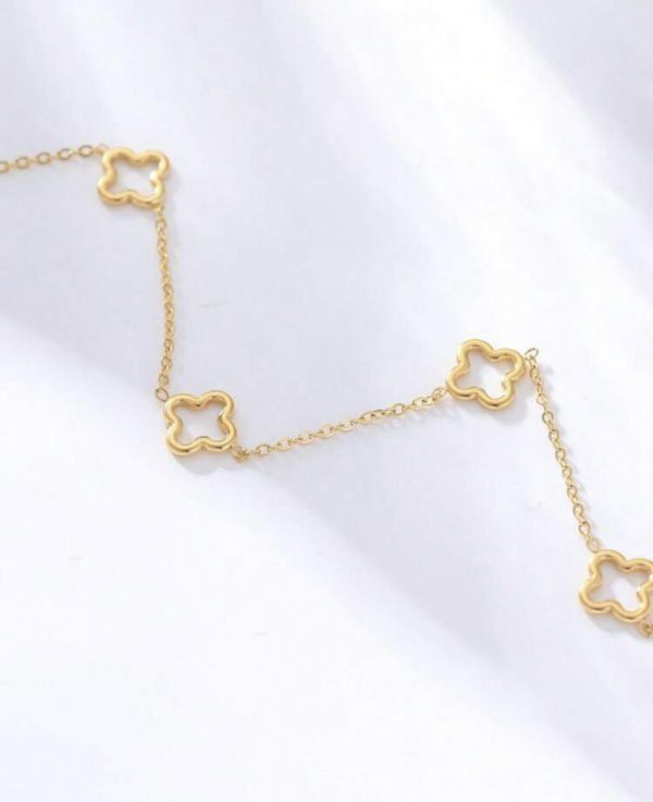 Four Leaf Outline Necklace and Bracelet Set - Image 2