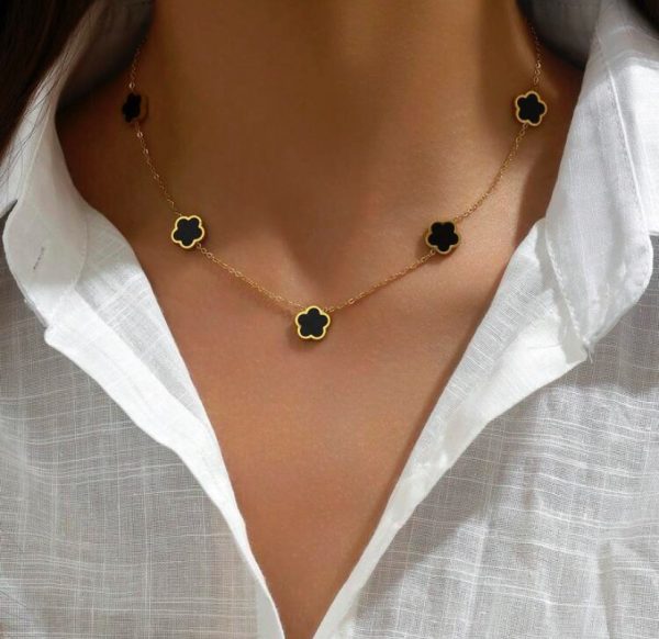 Black and Gold Clover Necklace