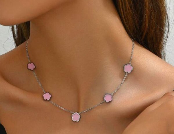 Pink and Silver Clover Necklace