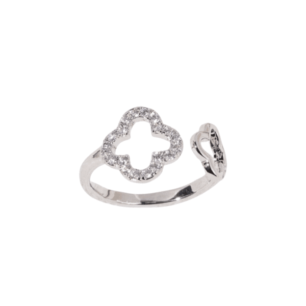 Adjustable Double Clover Silver Ring