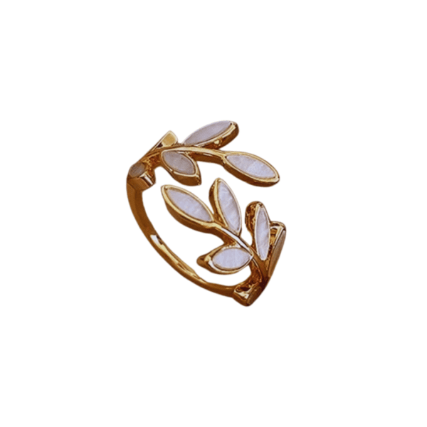 Adjustable Pearl White Leaf Ring