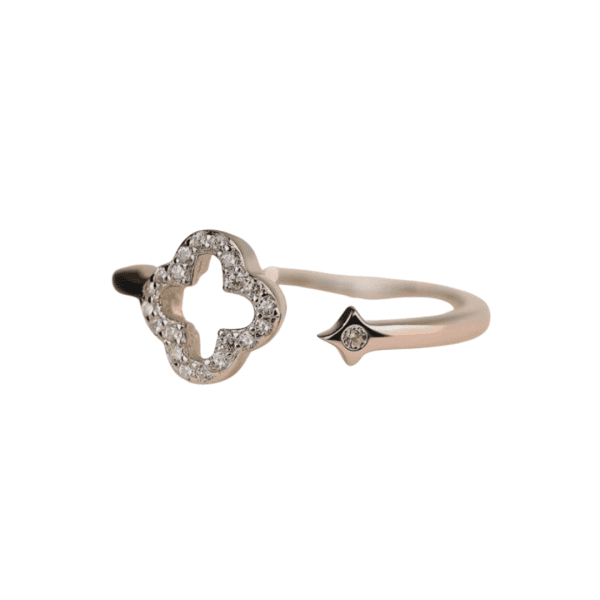 Adjustable Sterling Silver Diamanté Clover Ring