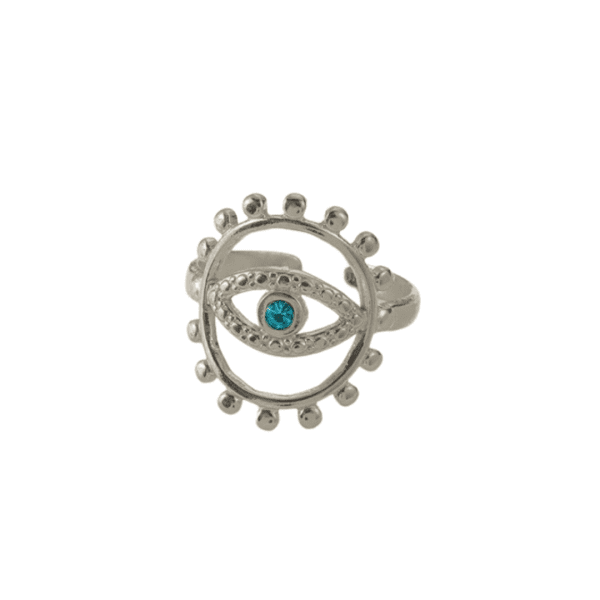 Adjustable Silver Open Evil Eye Ring