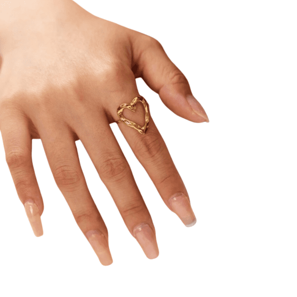 Adjustable Textured Heart Ring - Image 2