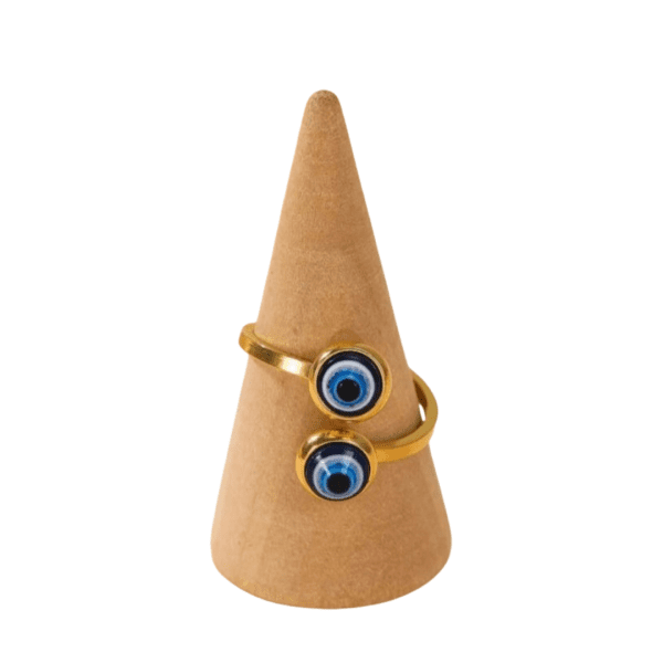 Adjustable Double Evil Eye Yellow Gold Ring