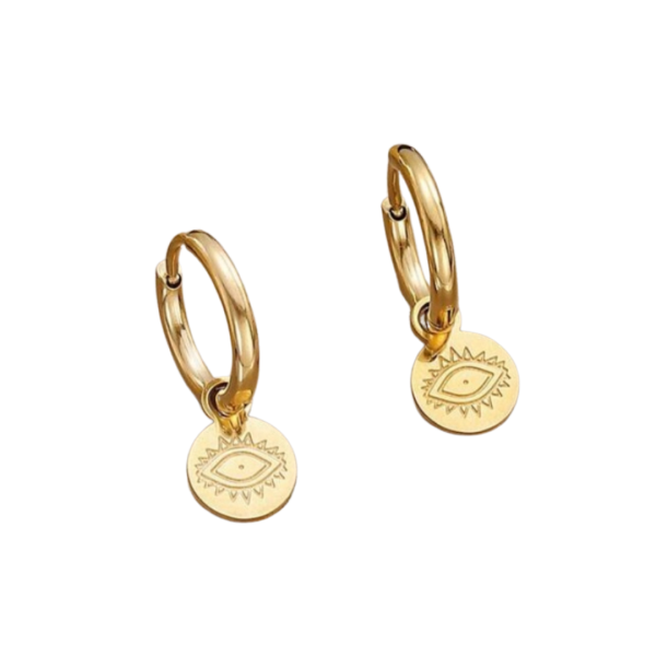 Circular Gold Evil Eye Drop Earrings