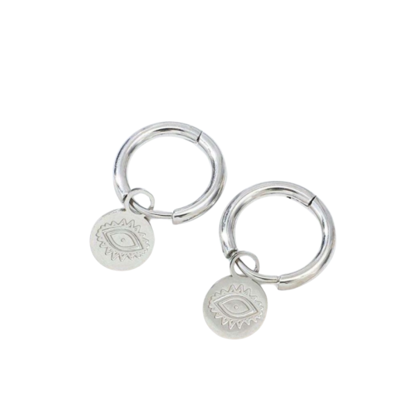 Circular Silver Evil Eye Drop Earrings