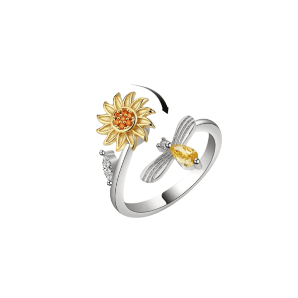 Adjustable Bee and Sunflower Fidget Ring