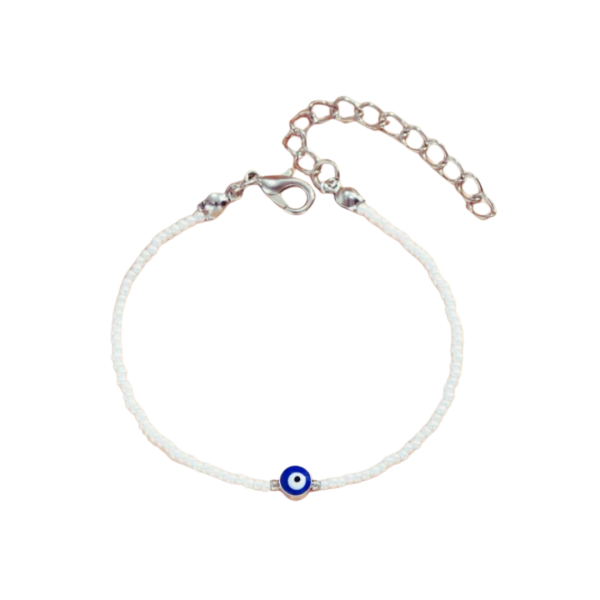 White Beaded Evil Eye Bracelet