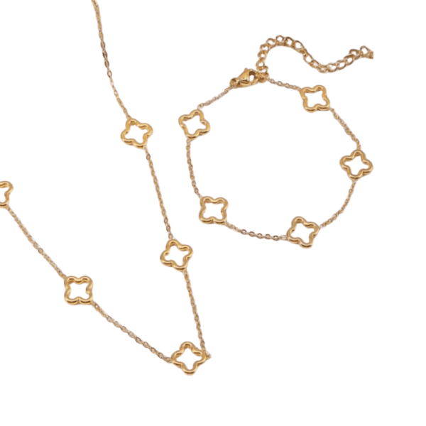 Hollow Outline Clover Necklace and Bracelet Set