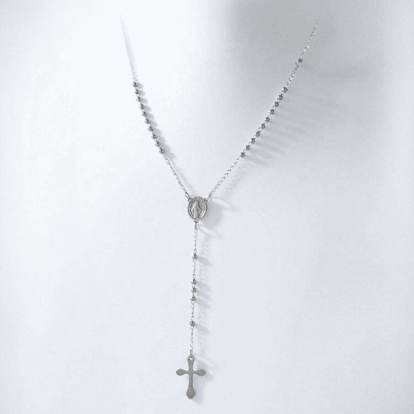Plain Silver Rosary Necklace