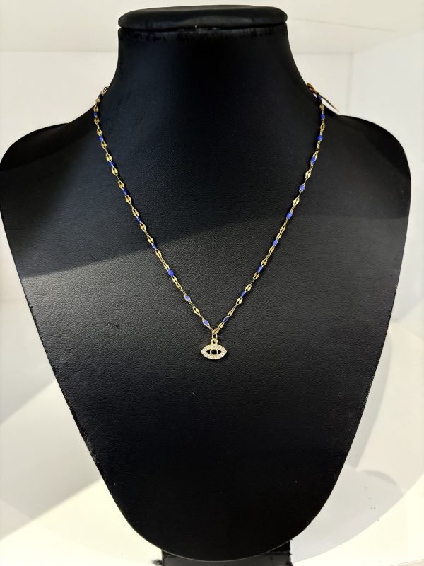 Blue Bead Diamanté Evil Eye Necklace