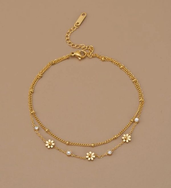 Gold Double Layer Flower Bracelet/Anklet