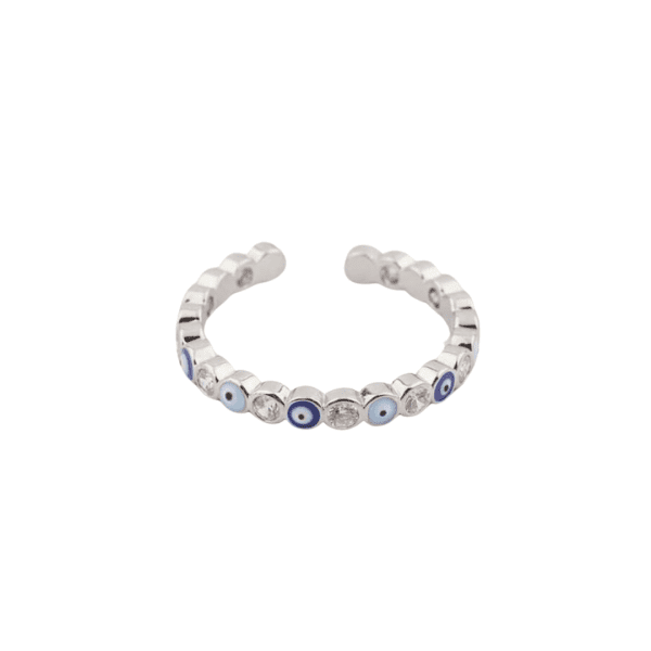 Adjustable Mix Blue Silver Evil Eye Ring