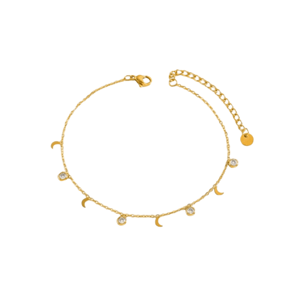 Rhinestone and Moon Gold Anklet