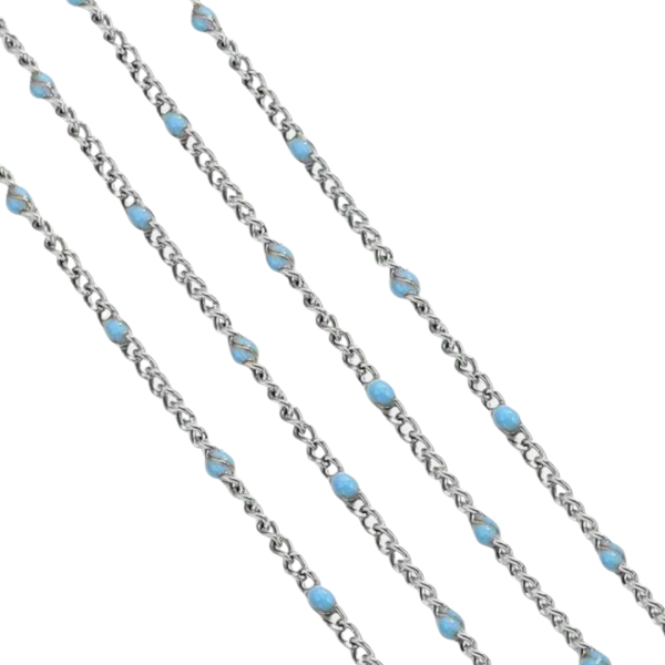 Baby Blue Circle Bead Stainless Steel Silver Chain