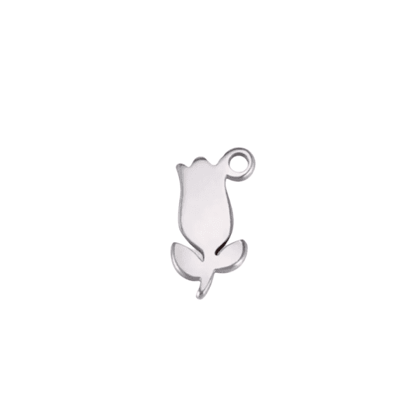 Silver Stainless Steel Rose Charm