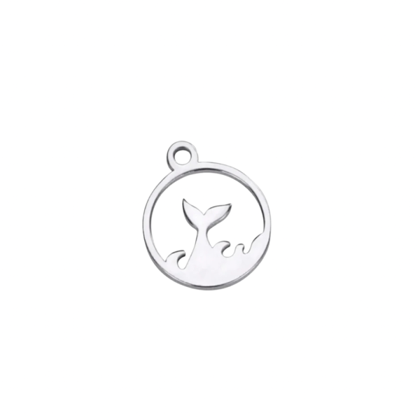 Silver Stainless Steel Circular Whale Tail Charm