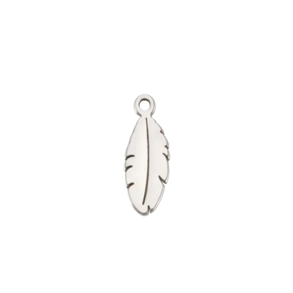 Silver Stainless Steel Feather Charm