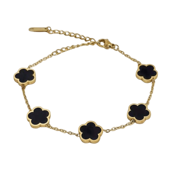Black 5-Leaf Clover Gold Bracelet