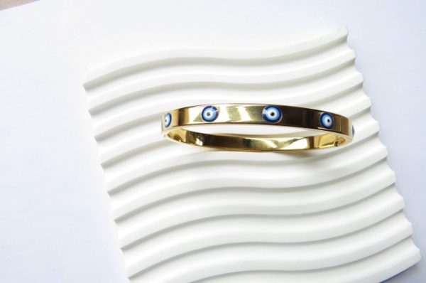 Multi-Evil Eye Gold Cuff Bracelet - Image 2