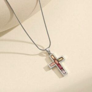 Radiant Faith Tarnish-Proof Rainbow Gem Cross Necklace/ Silver