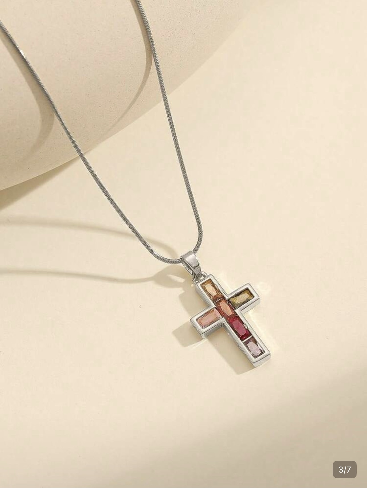 Radiant Faith Tarnish-Proof Rainbow Gem Cross Necklace/ Silver