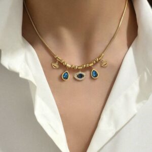Mystic Eye Tarnish-Proof Multi-Charm Fringe Necklace