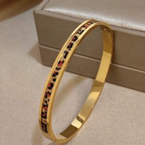Gold Leopard Print Inlay Hinged Bangle
