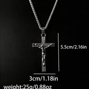 Guardian Stainless Steel Crucifix Pendant Necklace - Stainless Steel.