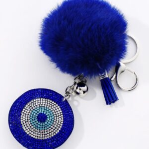 Glamorous Evil Eye Rhinestone Pom-Pom Keychain