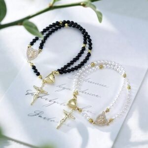 Infinite Grace Magnetic Wrap Rosary Bracelet (gold plated stainless steel and beads)