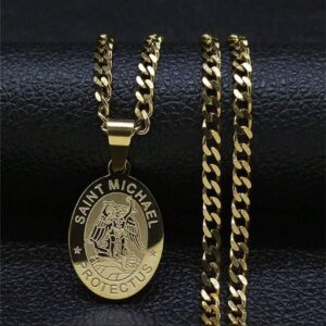 Gold Plated Stainless Steel St Michael medallion and necklace