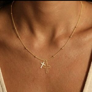 Stainless Steel gold plated - Graceful Faith Double Cross Pendant Necklace