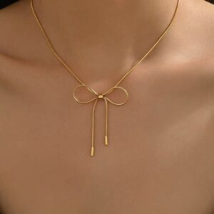 Gold Liquid Snake Chain Bow Necklace