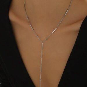 Silver Geometric Y-Lariat Bar Necklace