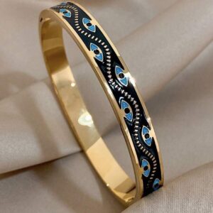 Enamel Turkish Evil Eye Gold Bangle Bracelet