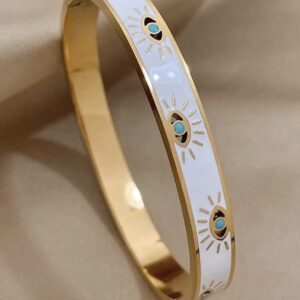 Enamel Turkish Evil Eye Gold Bangle Bracelet