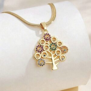 luxury multi-color rhinestone Tree of Life pendant necklace