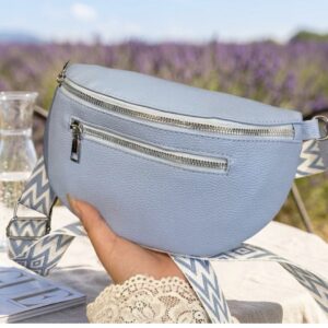 Chic & Compact: Light Blue Pebbled Leather Sling Bag