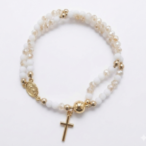 Alabaster Divine Tarnish-Free Rosary Bracelet – White & Champagn